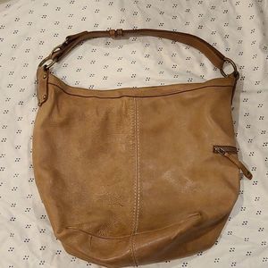 Large Roots shoulder or crossbody hobo bag - tan leather